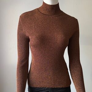 New! Hermes bronze Ribbed Turtleneck Sweater metallic sz 34 luxury designer NWT